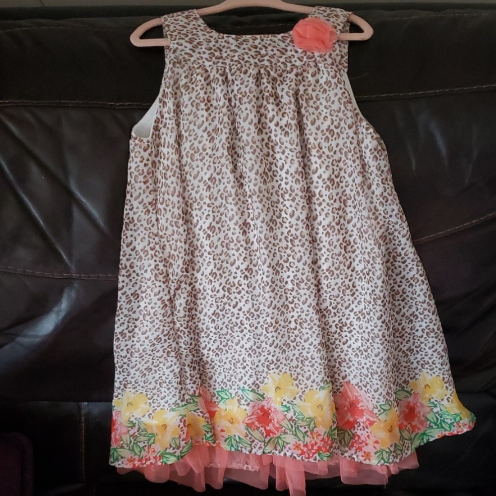 Leopard print dress with floral accents